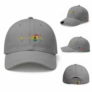 Heart Ghana Flag Baseball Cap Heartbeat EKG Pulse Proud Ghanaian