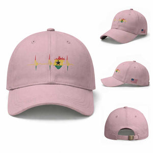 Heart Ghana Flag Baseball Cap Heartbeat EKG Pulse Proud Ghanaian