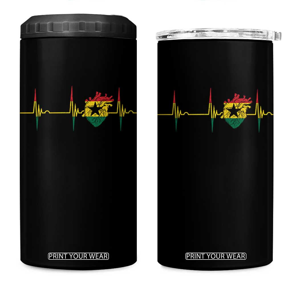 Heart Ghana Flag 4 in 1 Can Cooler Tumbler Heartbeat EKG Pulse Proud Ghanaian