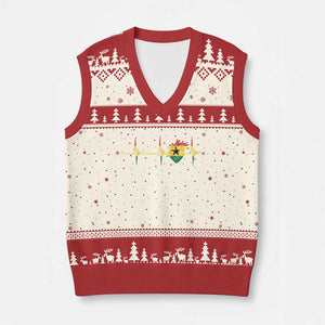 Heart Ghana Flag V-Neck Knit Sweater Vest Heartbeat EKG Pulse Proud Ghanaian