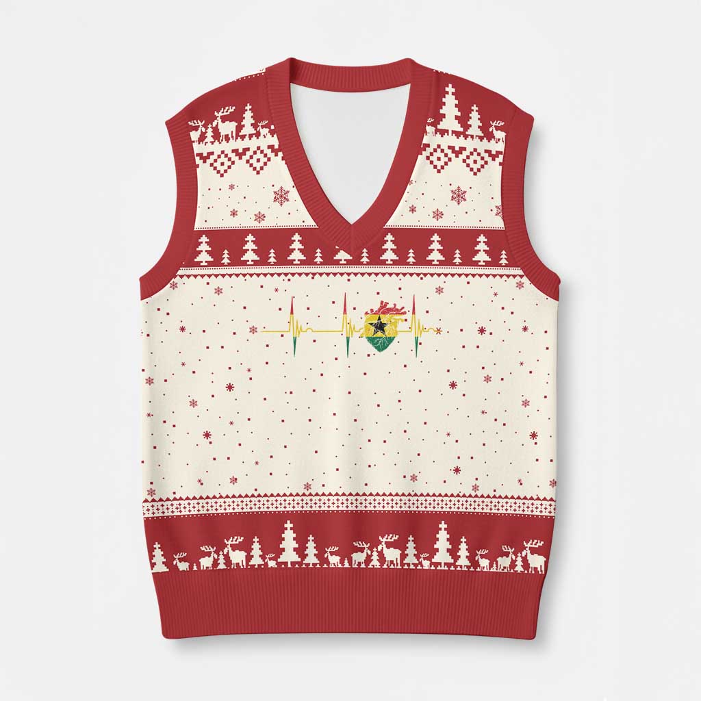 Heart Ghana Flag V-Neck Knit Sweater Vest Heartbeat EKG Pulse Proud Ghanaian TS10 Beige Red Print Your Wear
