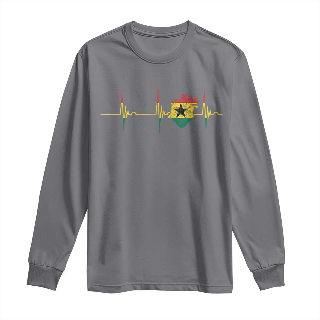 Heart Ghana Flag Long Sleeve Shirt Heartbeat EKG Pulse Proud Ghanaian