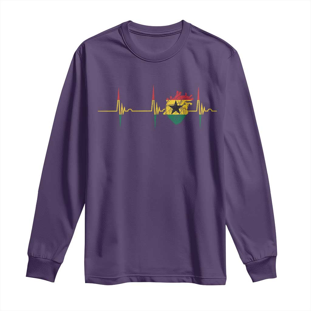 Heart Ghana Flag Long Sleeve Shirt Heartbeat EKG Pulse Proud Ghanaian