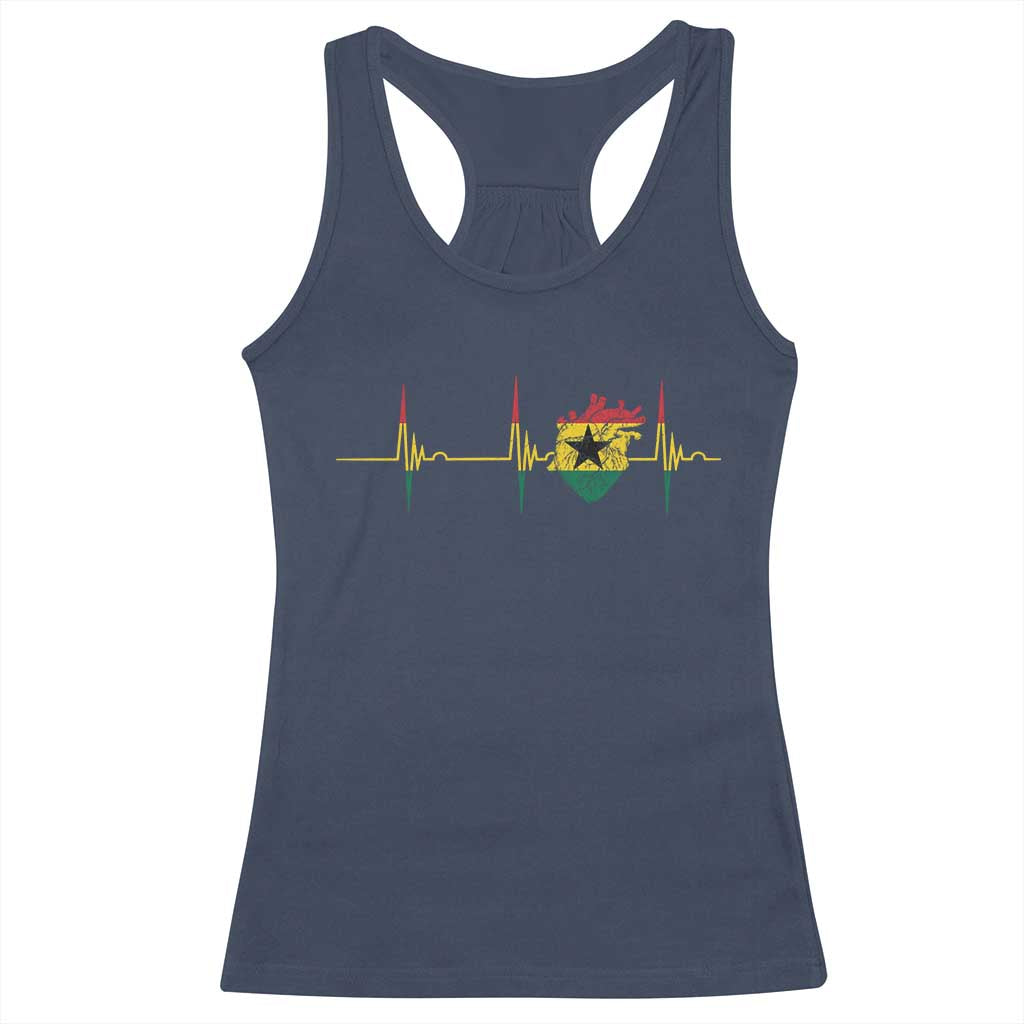 Heart Ghana Flag Racerback Tank Top Heartbeat EKG Pulse Proud Ghanaian