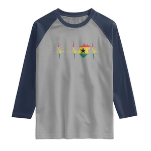 Heart Ghana Flag Raglan Shirt Heartbeat EKG Pulse Proud Ghanaian