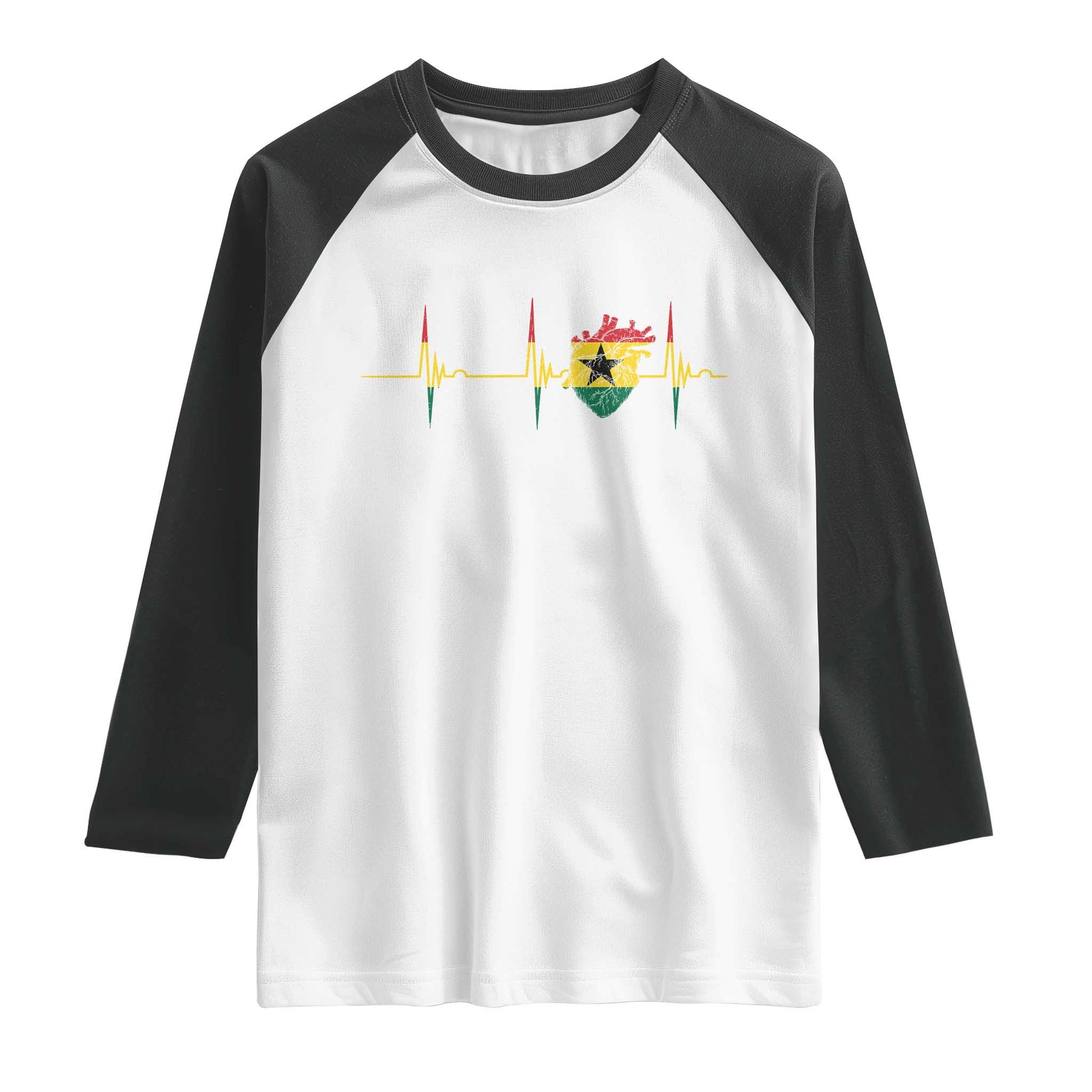 Heart Ghana Flag Raglan Shirt Heartbeat EKG Pulse Proud Ghanaian TS10 White Black Print Your Wear