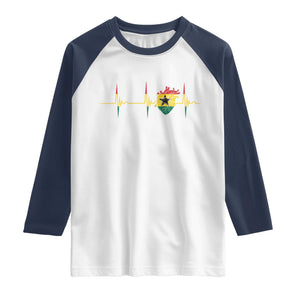 Heart Ghana Flag Raglan Shirt Heartbeat EKG Pulse Proud Ghanaian