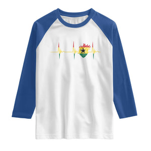 Heart Ghana Flag Raglan Shirt Heartbeat EKG Pulse Proud Ghanaian