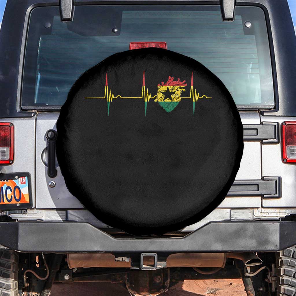 Heart Ghana Flag Spare Tire Cover Heartbeat EKG Pulse Proud Ghanaian TS10 No hole Black Print Your Wear