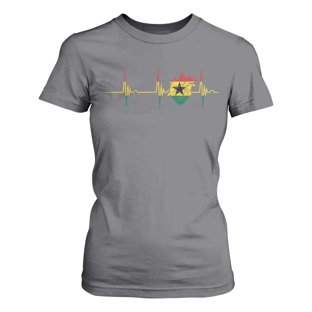 Heart Ghana Flag T Shirt For Women Heartbeat EKG Pulse Proud Ghanaian