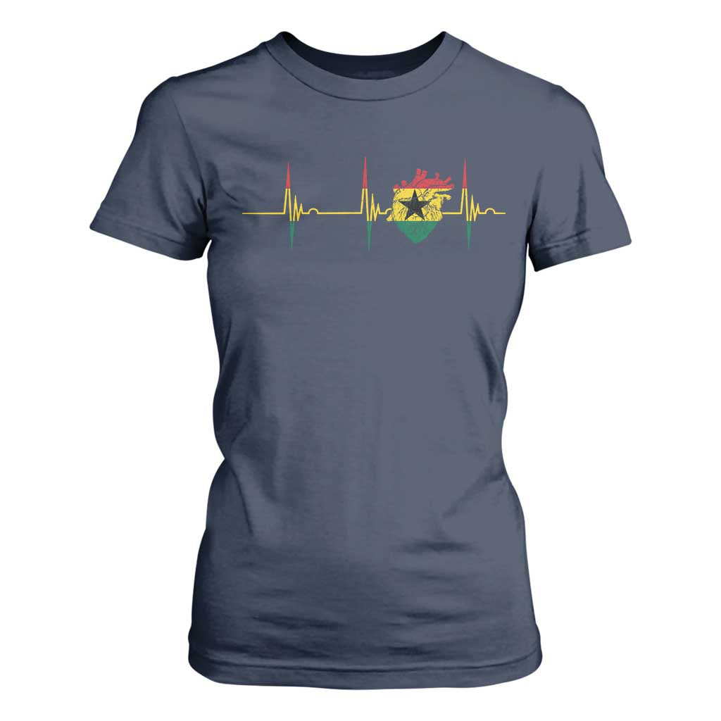 Heart Ghana Flag T Shirt For Women Heartbeat EKG Pulse Proud Ghanaian