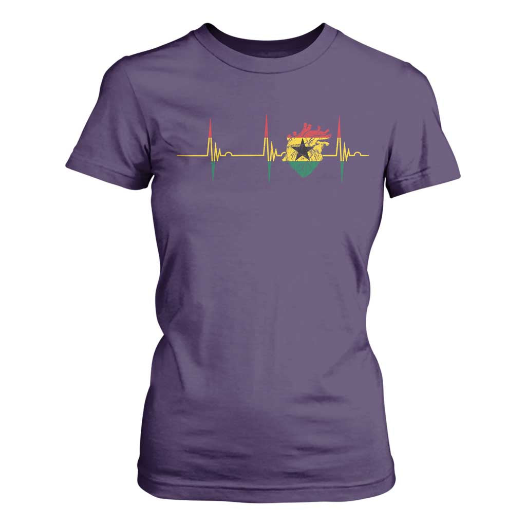 Heart Ghana Flag T Shirt For Women Heartbeat EKG Pulse Proud Ghanaian
