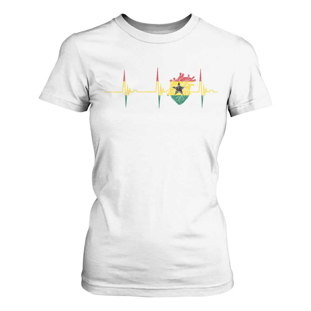 Heart Ghana Flag T Shirt For Women Heartbeat EKG Pulse Proud Ghanaian