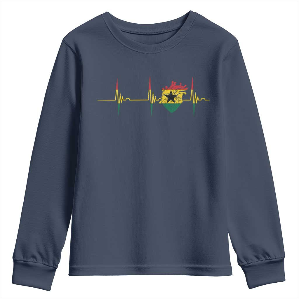 Heart Ghana Flag Youth Sweatshirt Heartbeat EKG Pulse Proud Ghanaian