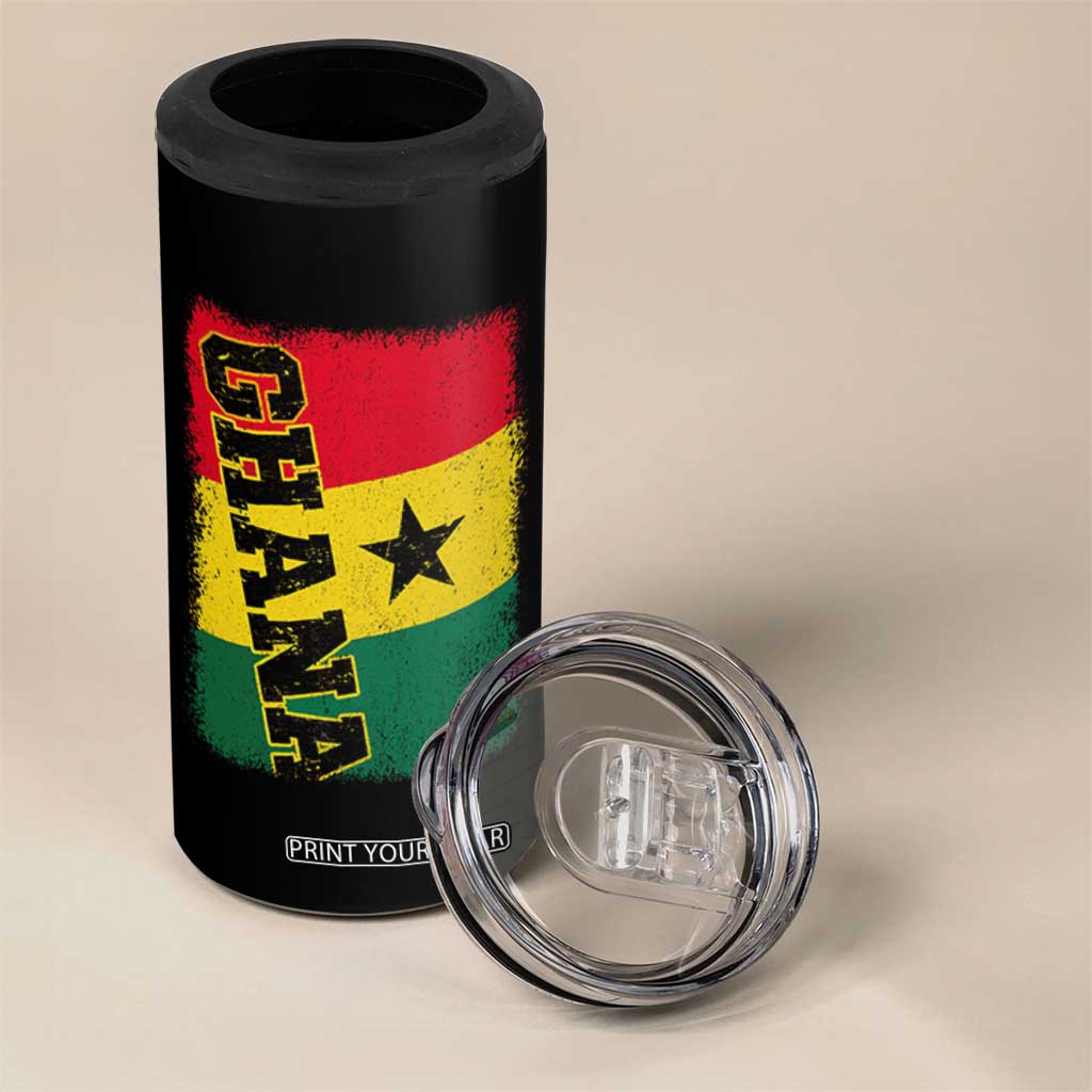 Vintage Distressed Ghana Flag 4 in 1 Can Cooler Tumbler Ghanaian Heritage Africa Ghanese Roots