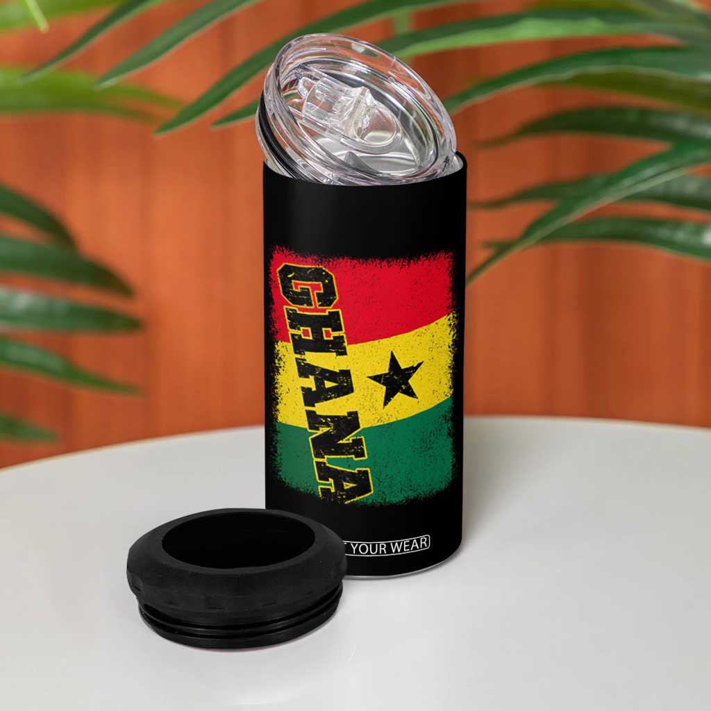Vintage Distressed Ghana Flag 4 in 1 Can Cooler Tumbler Ghanaian Heritage Africa Ghanese Roots