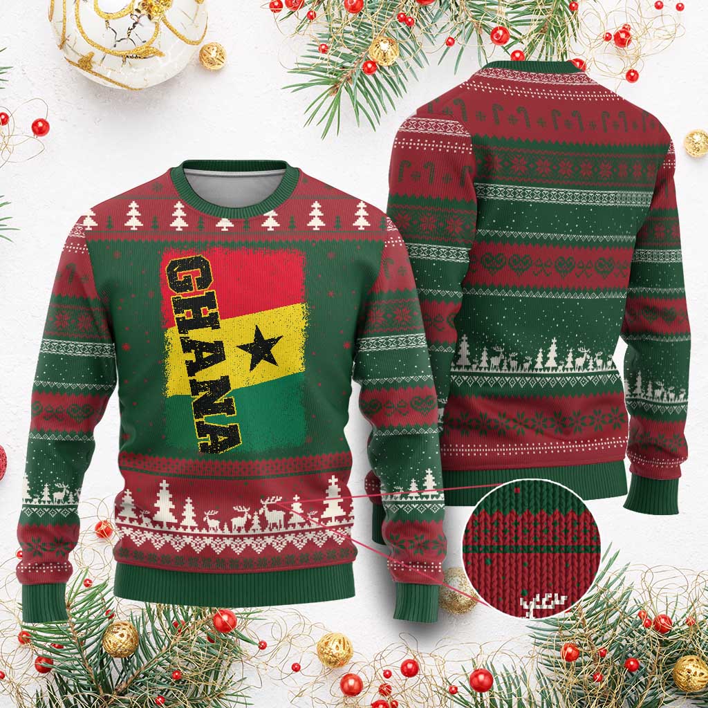Vintage Distressed Ghana Flag Ugly Christmas Sweater Ghanaian Heritage Africa Ghanese Roots