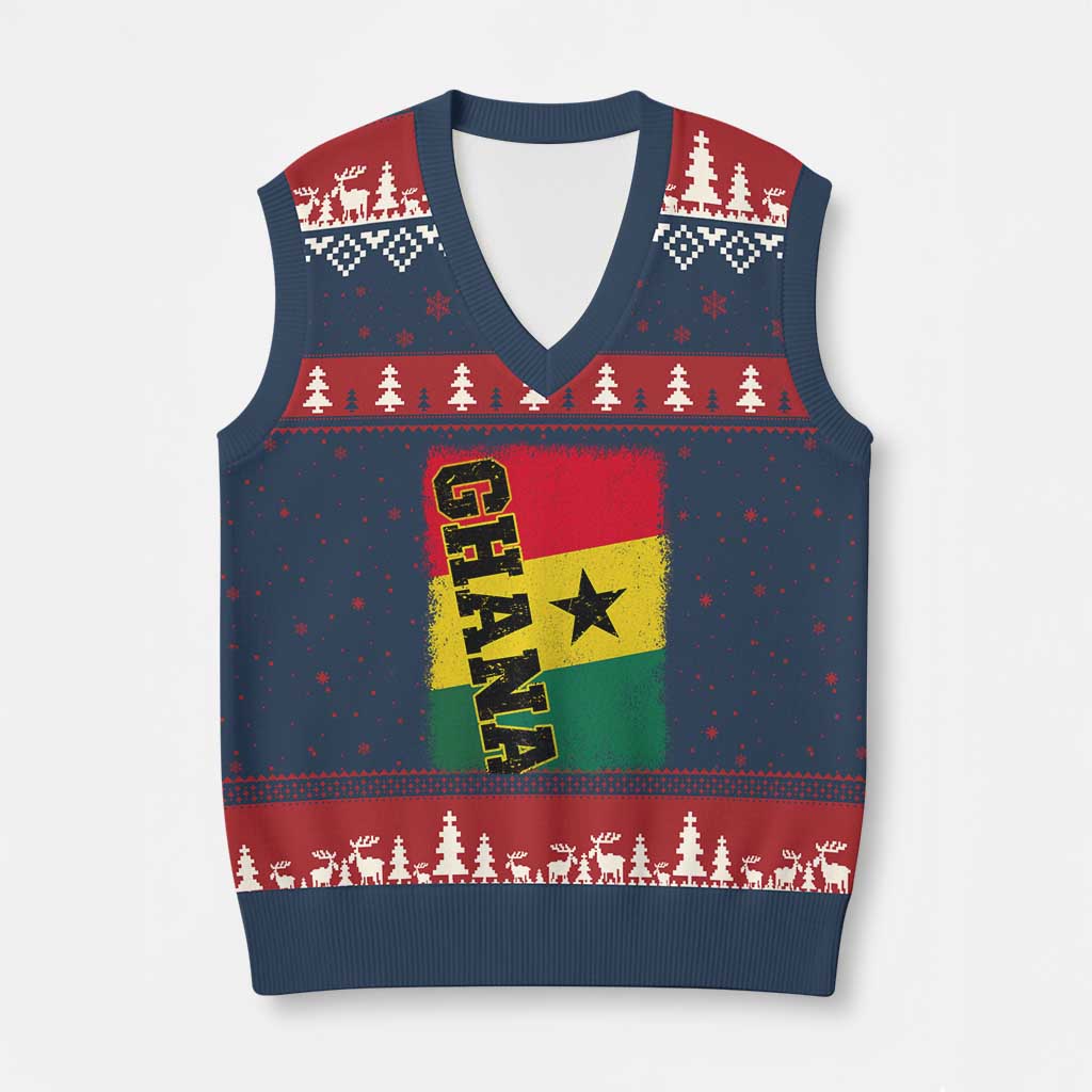 Vintage Distressed Ghana Flag V-Neck Knit Sweater Vest Ghanaian Heritage Africa Ghanese Roots TS10 Navy Red Print Your Wear