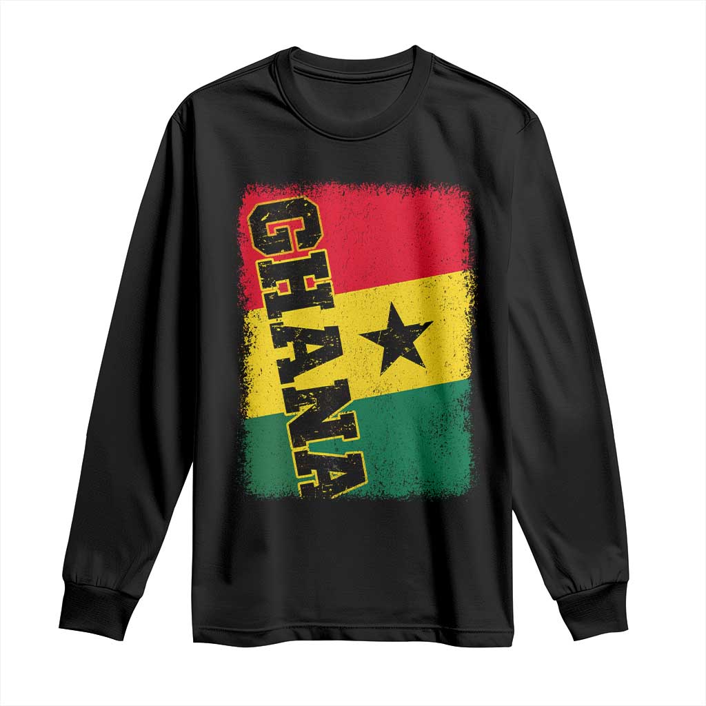 Vintage Distressed Ghana Flag Long Sleeve Shirt Ghanaian Heritage Africa Ghanese Roots TS10 Black Print Your Wear