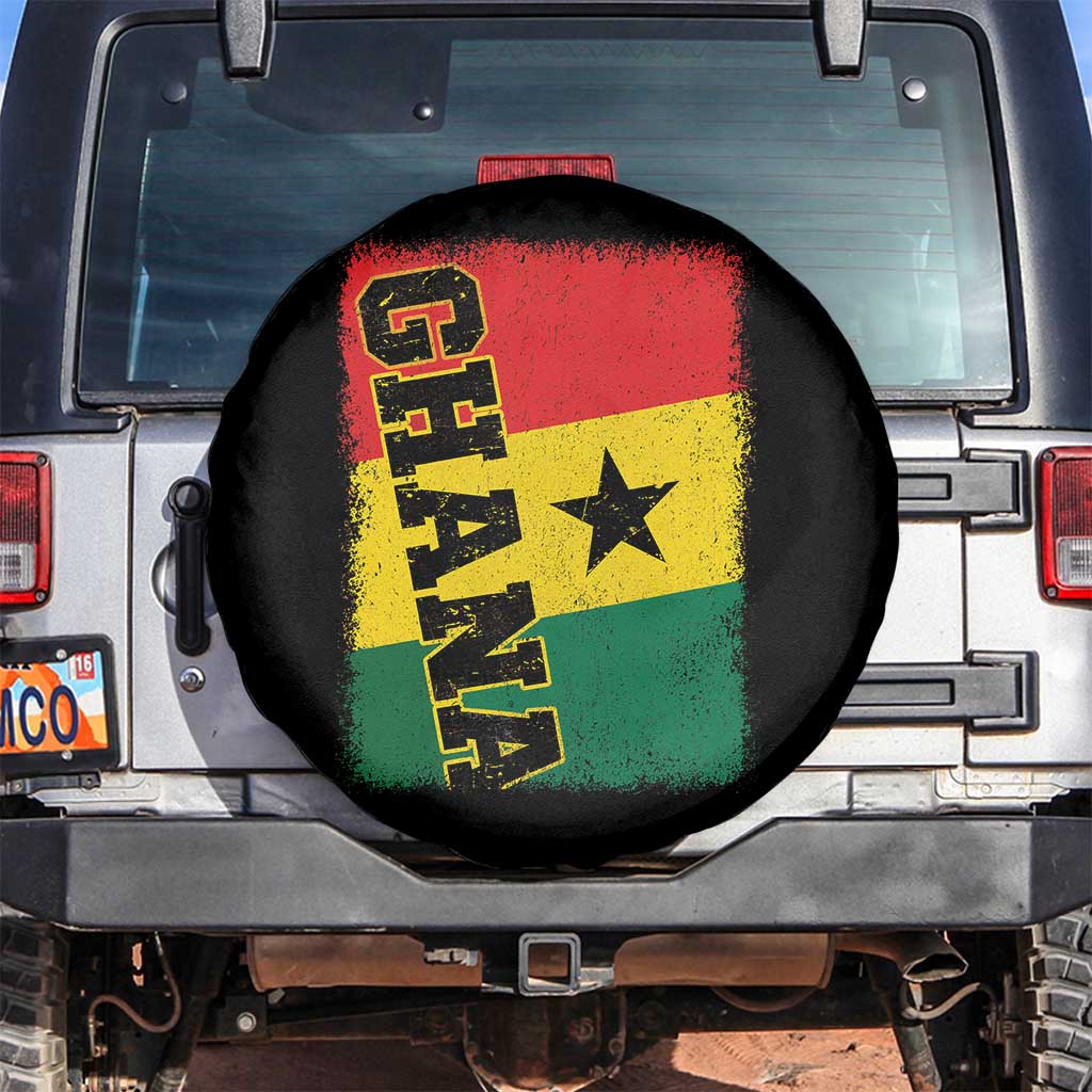 Vintage Distressed Ghana Flag Spare Tire Cover Ghanaian Heritage Africa Ghanese Roots TS10 No hole Black Print Your Wear