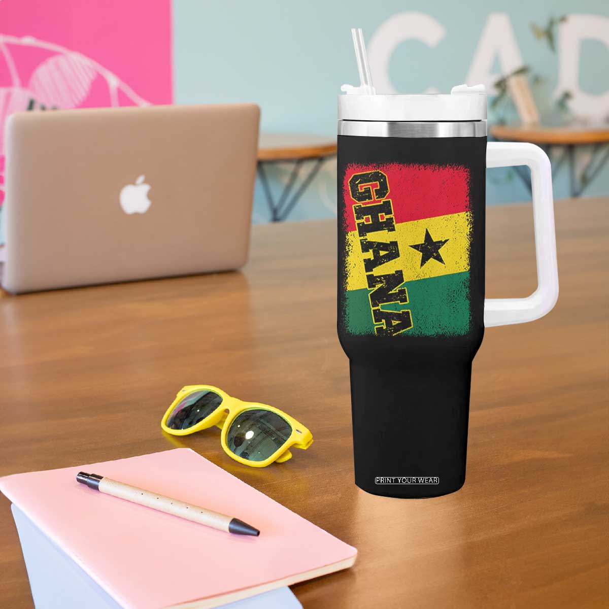 Vintage Distressed Ghana Flag Tumbler With Handle Ghanaian Heritage Africa Ghanese Roots