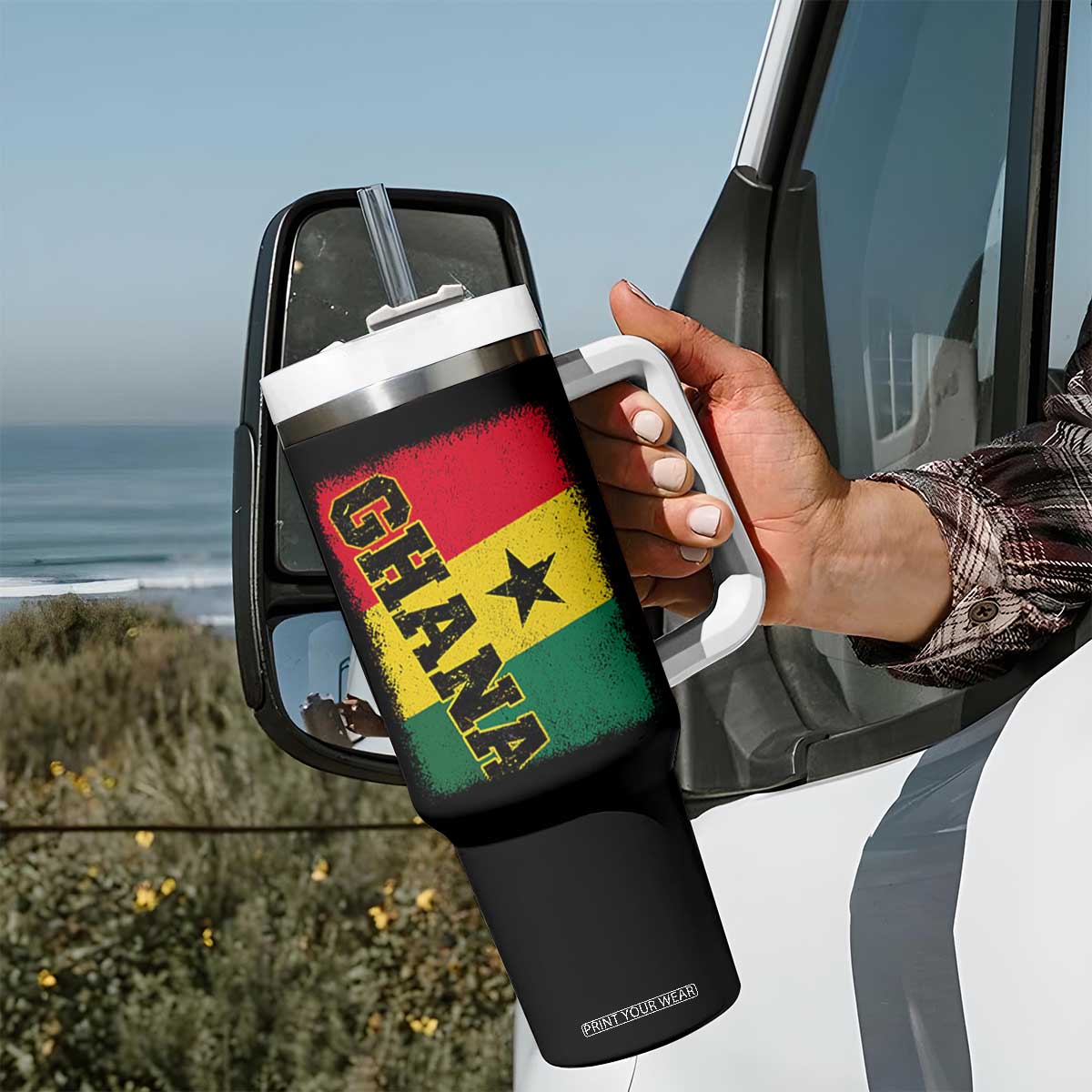 Vintage Distressed Ghana Flag Tumbler With Handle Ghanaian Heritage Africa Ghanese Roots