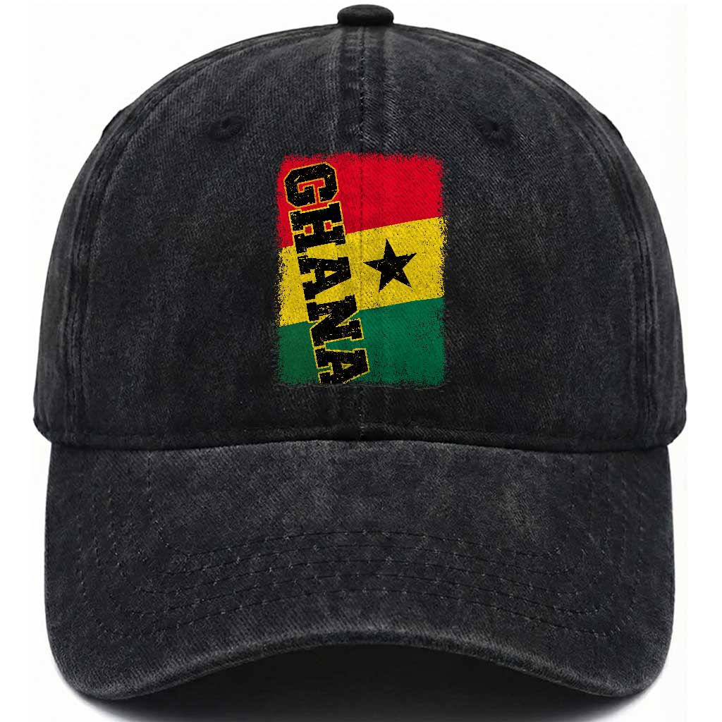 Vintage Distressed Ghana Flag Washed Cotton Baseball Cap Ghanaian Heritage Africa Ghanese Roots