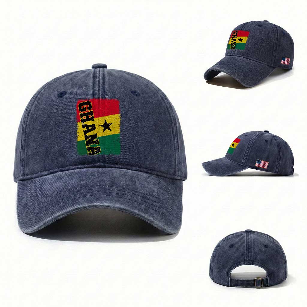Vintage Distressed Ghana Flag Washed Cotton Baseball Cap Ghanaian Heritage Africa Ghanese Roots