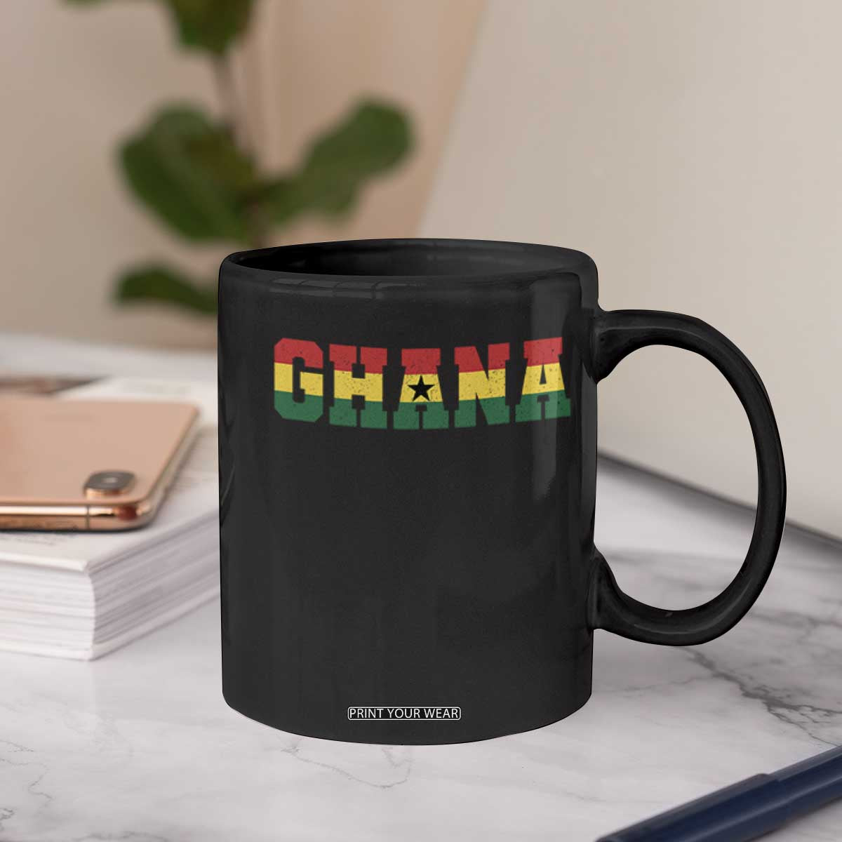 Ghana Flag Coffee Mug Varsity Lettering Design Ghanaian Pride Heritage Graphic