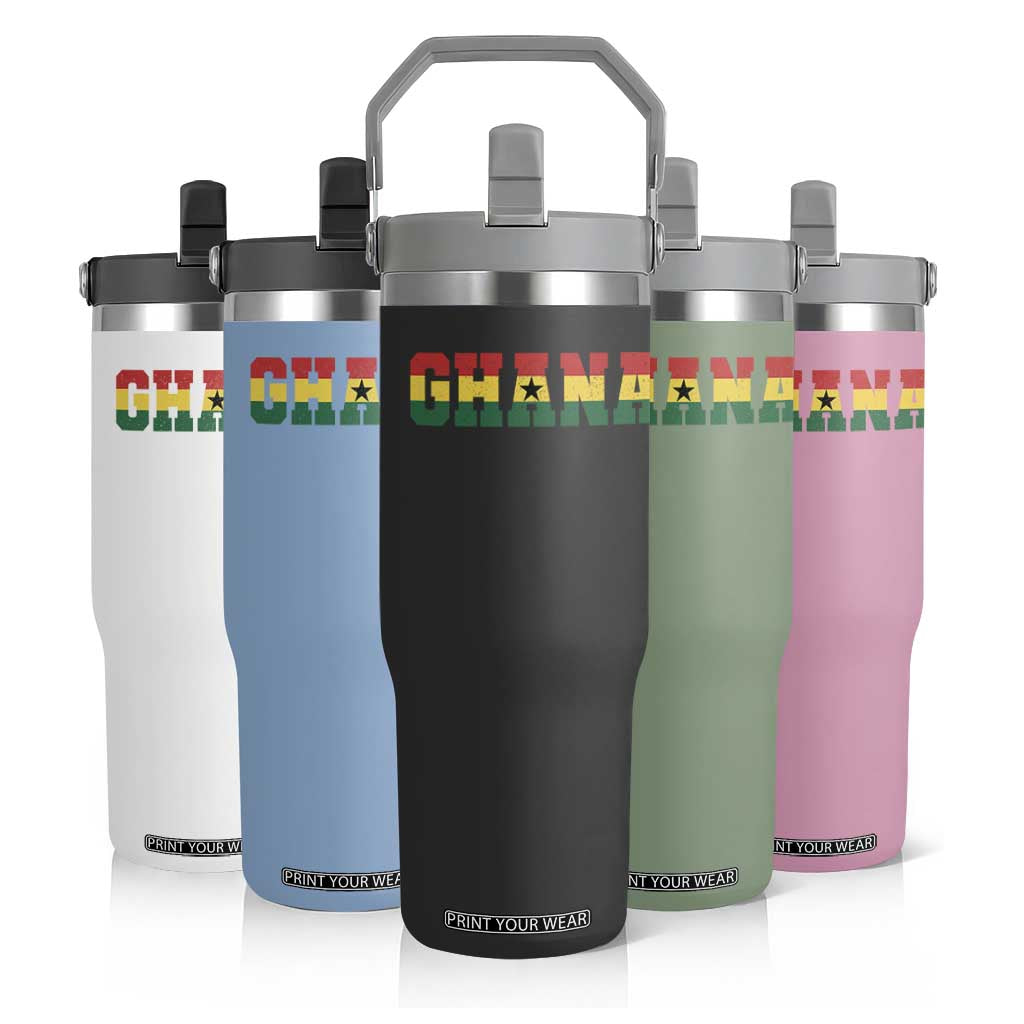 Ghana Flag Flip Straw Tumbler Varsity Lettering Design Ghanaian Pride Heritage Graphic