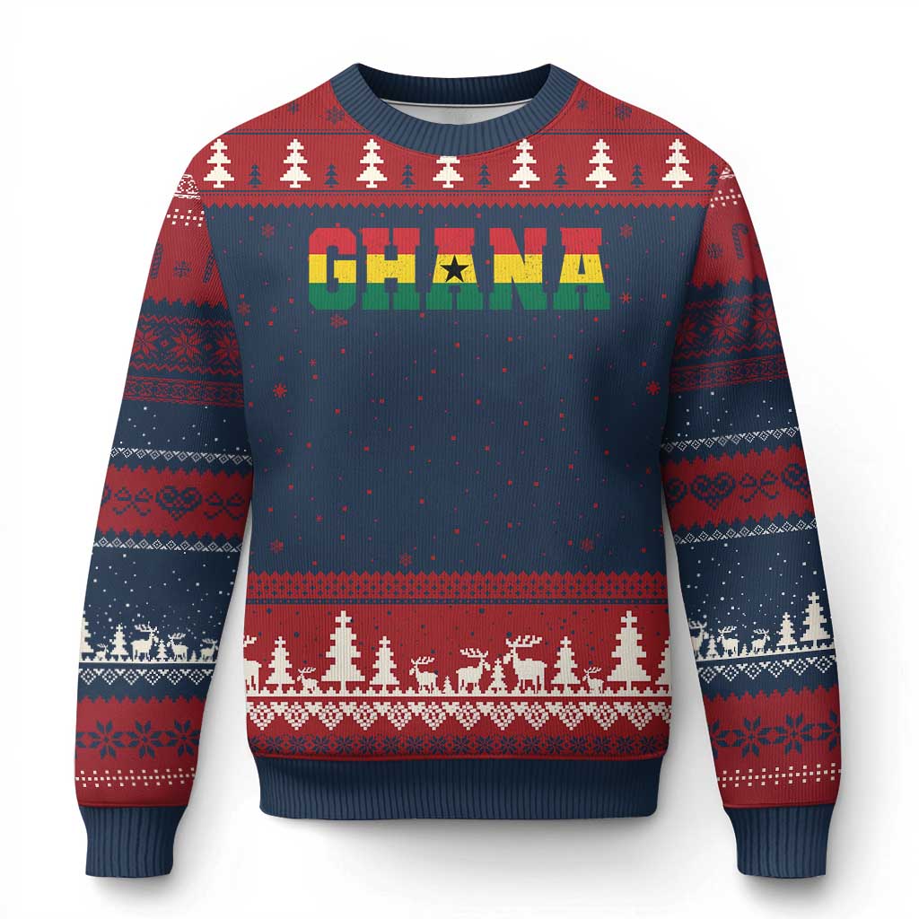 Ghana Flag Ugly Christmas Sweater Varsity Lettering Design Ghanaian Pride Heritage Graphic