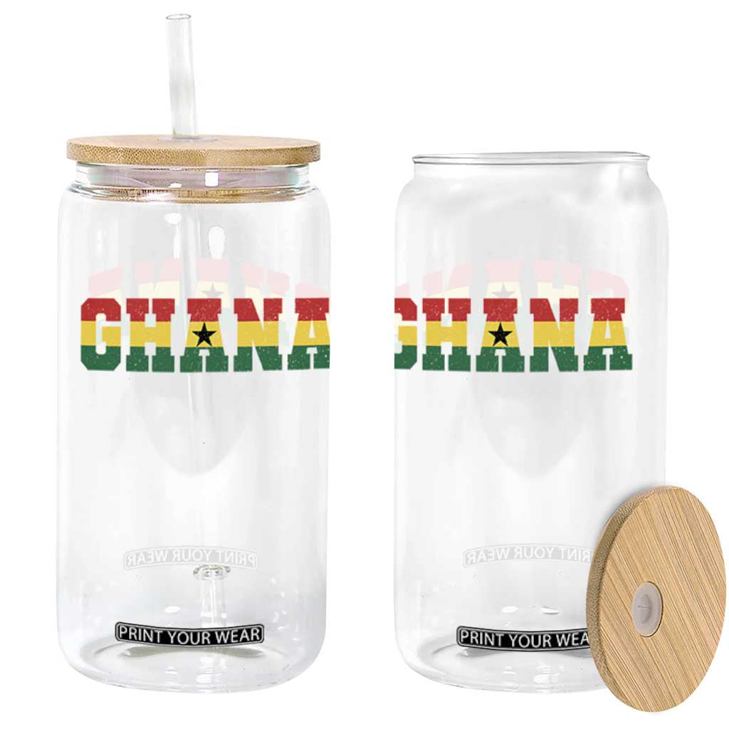 Ghana Flag Glass Can Varsity Lettering Design Ghanaian Pride Heritage Graphic