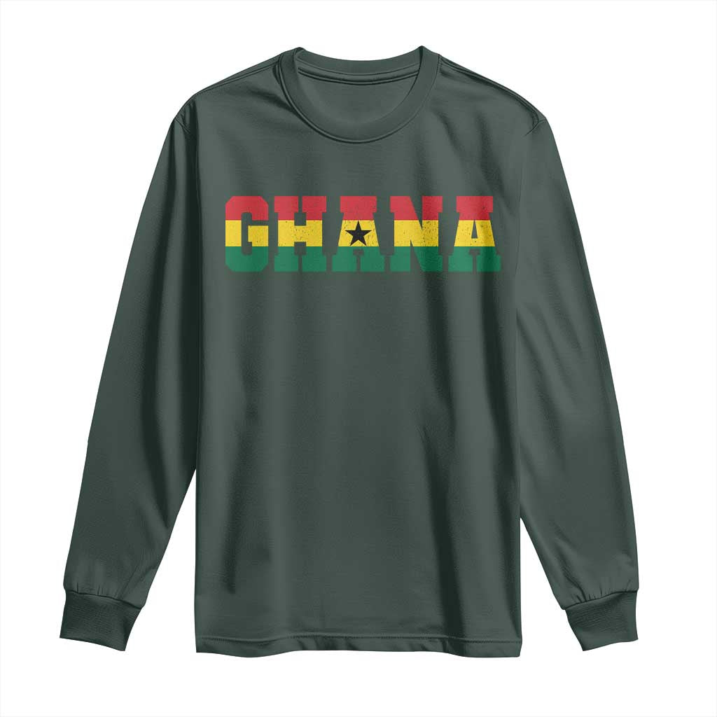 Ghana Flag Long Sleeve Shirt Varsity Lettering Design Ghanaian Pride Heritage Graphic