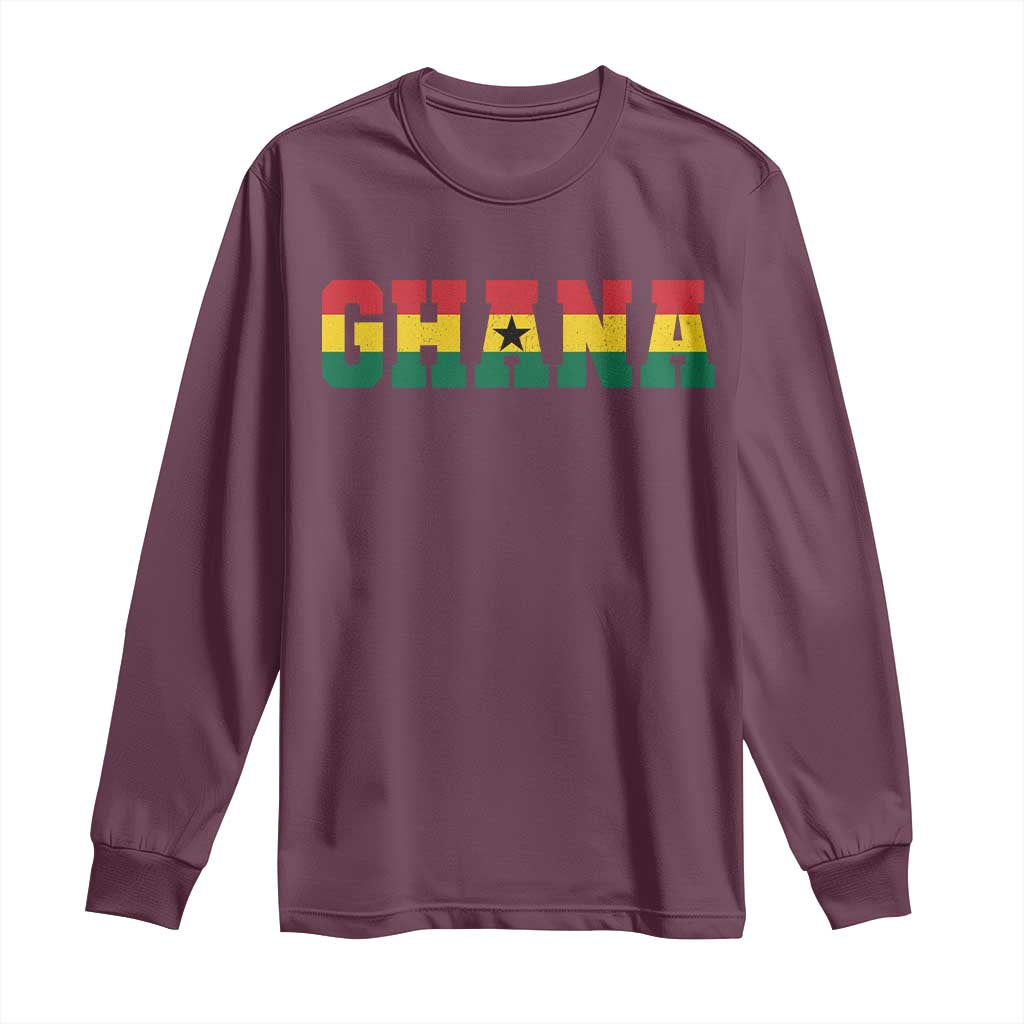 Ghana Flag Long Sleeve Shirt Varsity Lettering Design Ghanaian Pride Heritage Graphic