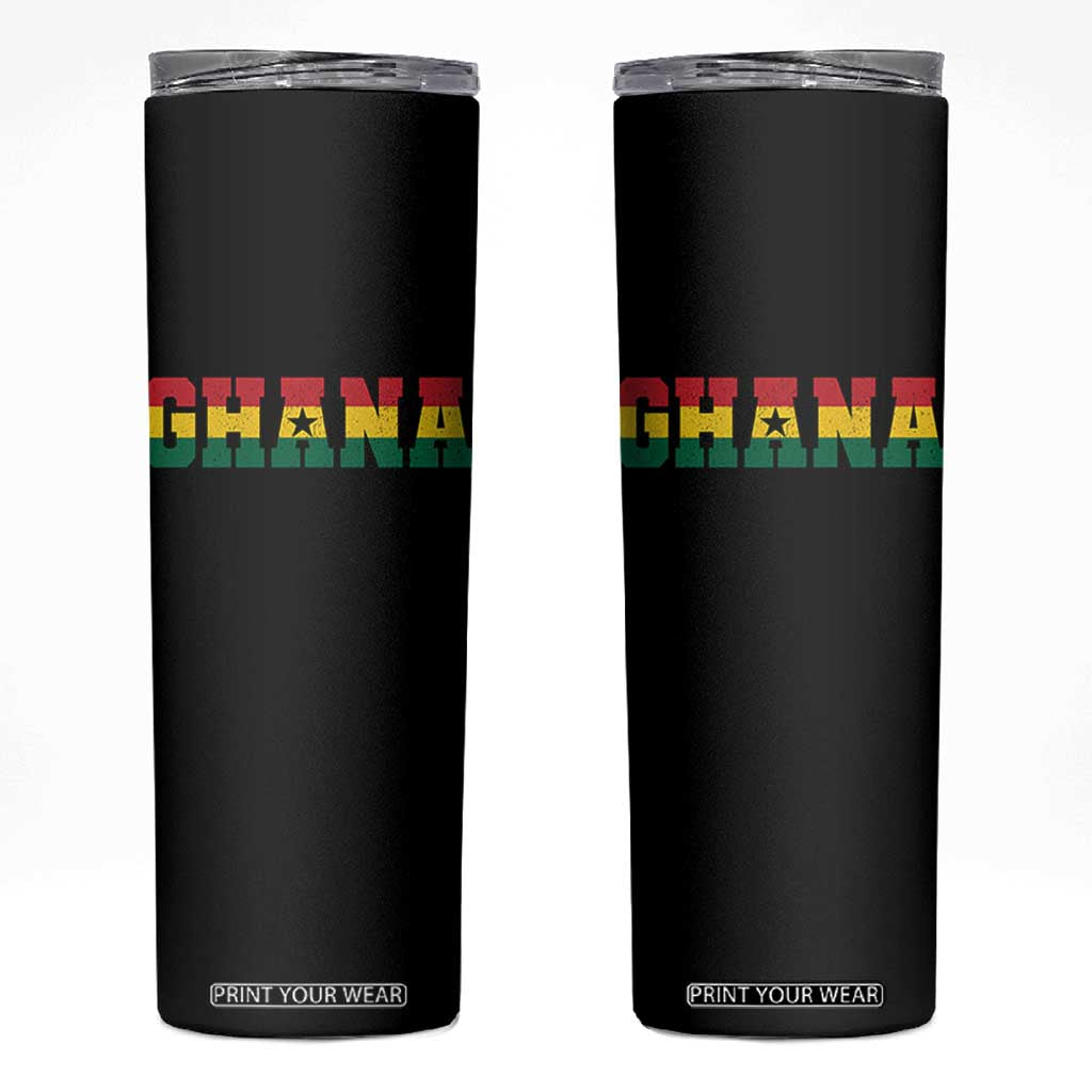 Ghana Flag Skinny Tumbler Varsity Lettering Design Ghanaian Pride Heritage Graphic