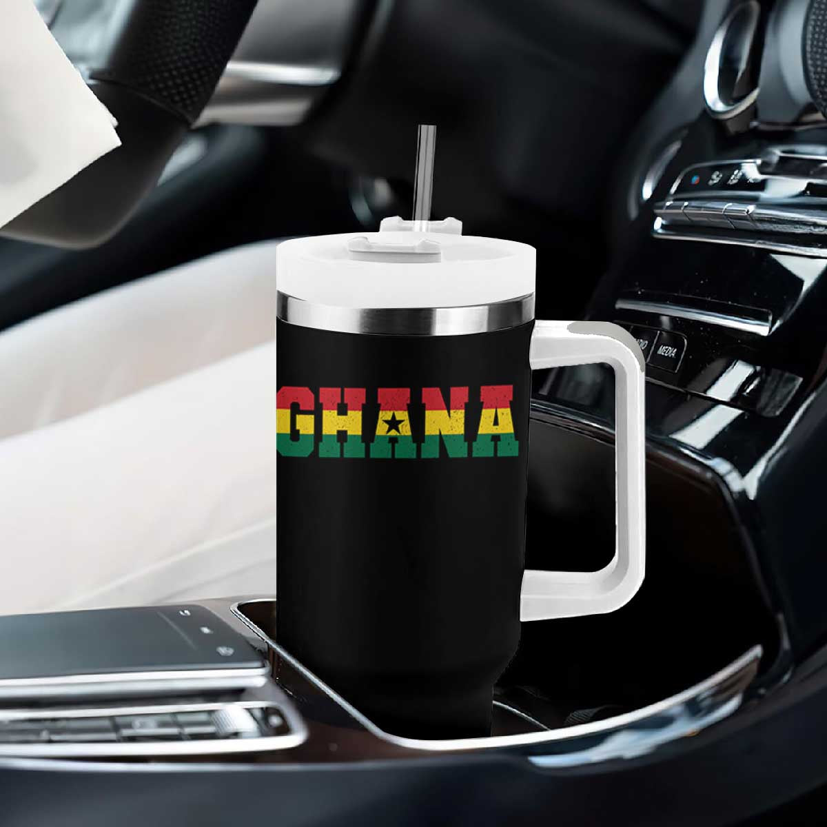 Ghana Flag Tumbler With Handle Varsity Lettering Design Ghanaian Pride Heritage Graphic