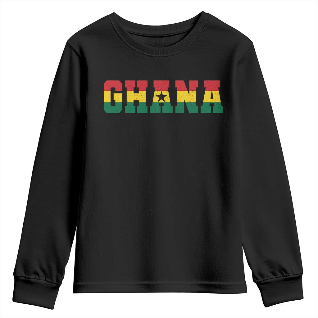 Ghana Flag Youth Sweatshirt Varsity Lettering Design Ghanaian Pride Heritage Graphic TS10 Black Print Your Wear