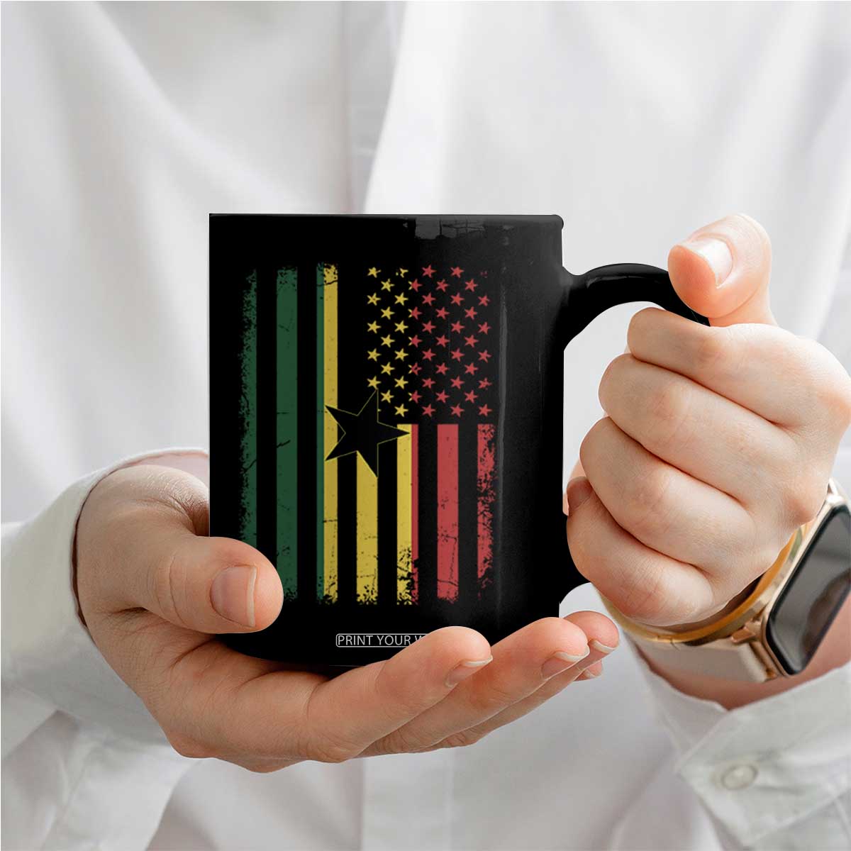 Ghana American Flag Coffee Mug Vintage Ghanaian Pride Heritage Graphic for Ghanaian Americans