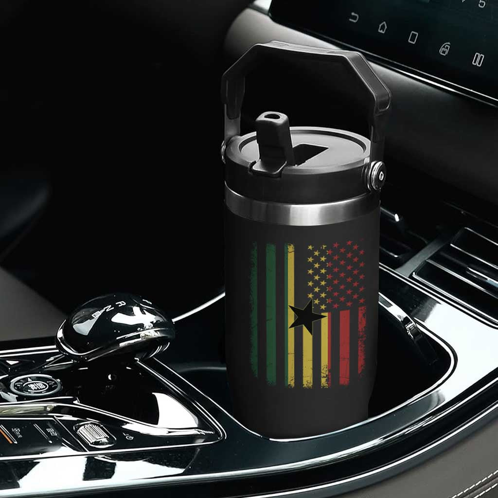 Ghana American Flag Flip Straw Tumbler Vintage Ghanaian Pride Heritage Graphic for Ghanaian Americans