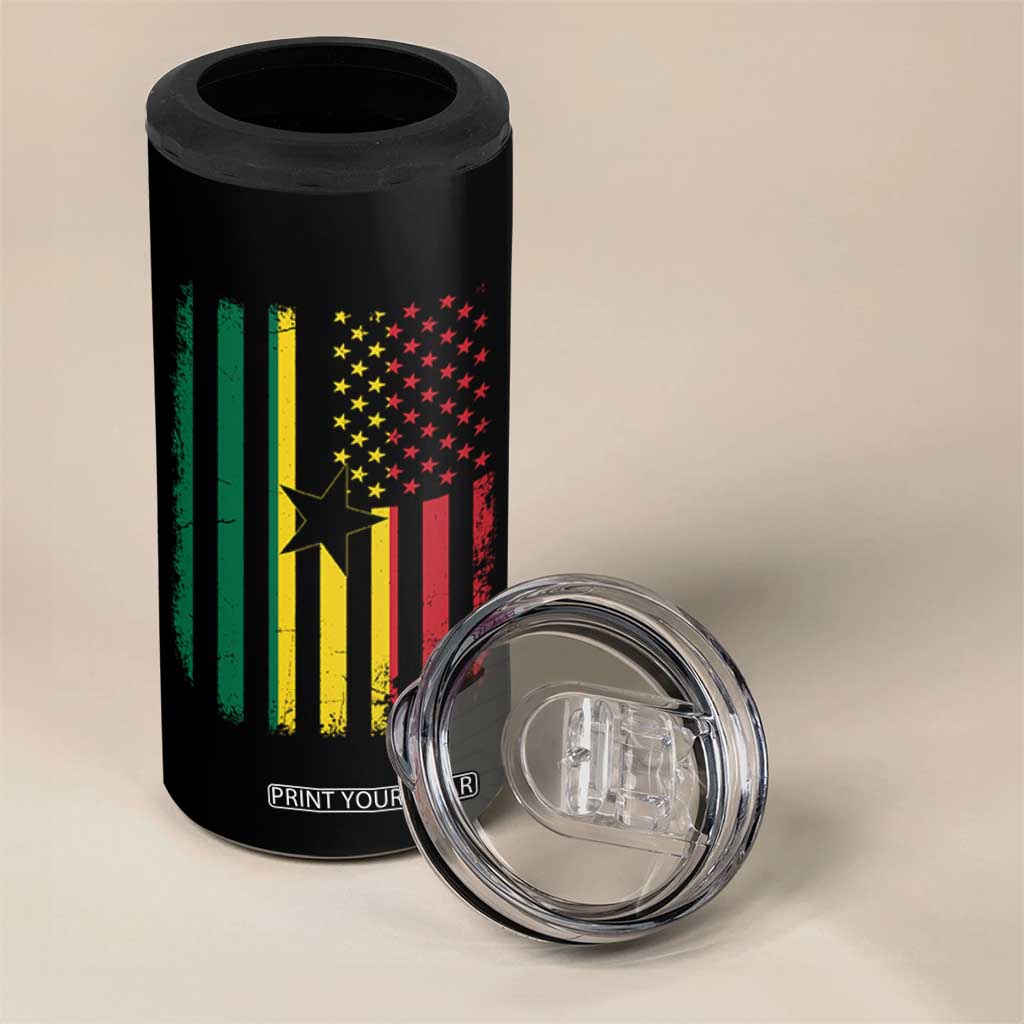 Ghana American Flag 4 in 1 Can Cooler Tumbler Vintage Ghanaian Pride Heritage Graphic for Ghanaian Americans