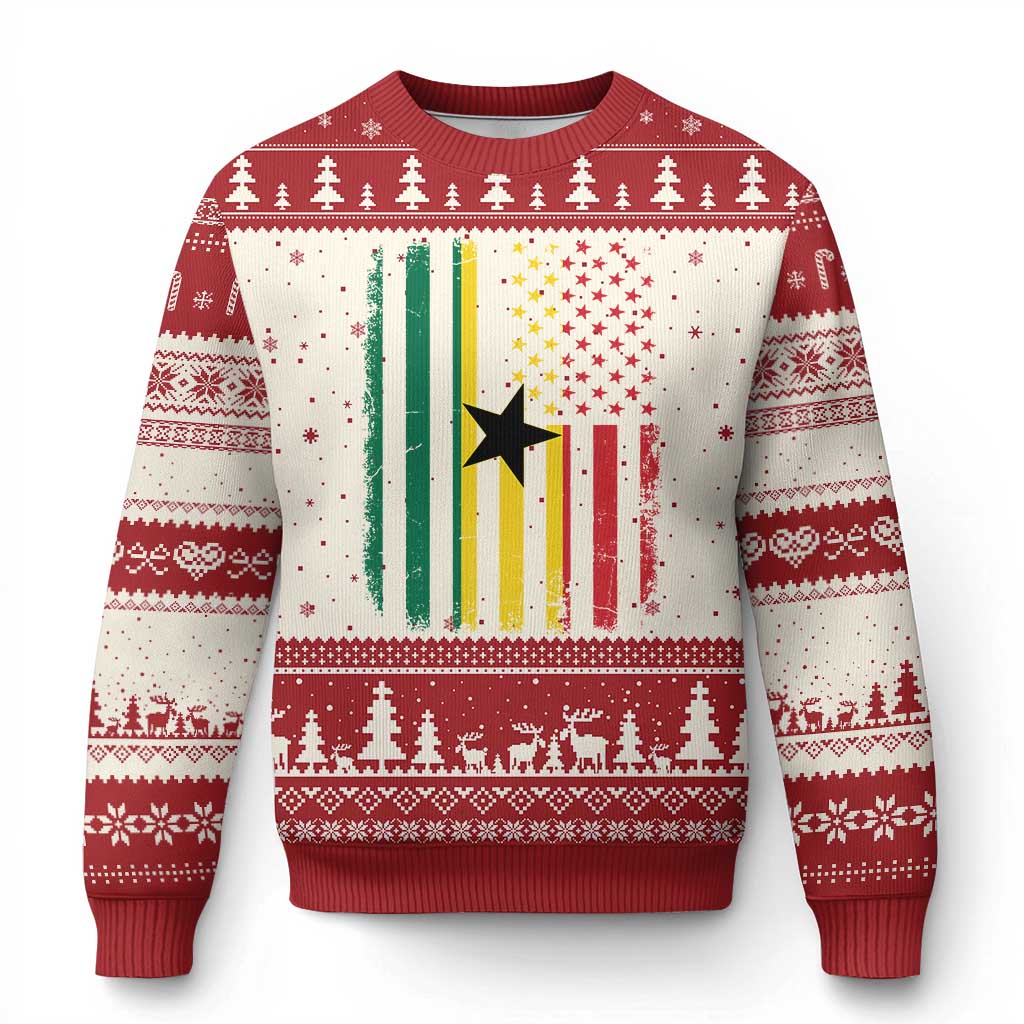 Ghana American Flag Ugly Christmas Sweater Vintage Ghanaian Pride Heritage Graphic for Ghanaian Americans TS10 Beige Red Print Your Wear