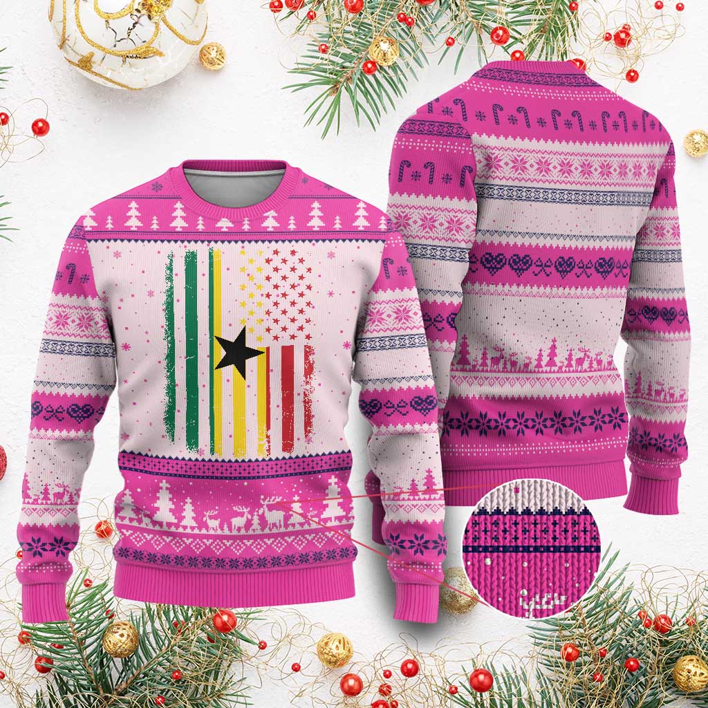 Ghana American Flag Ugly Christmas Sweater Vintage Ghanaian Pride Heritage Graphic for Ghanaian Americans