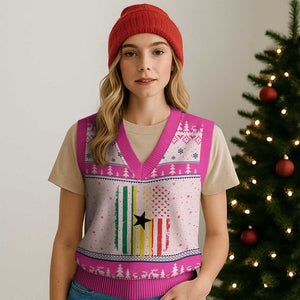 Ghana American Flag V-Neck Knit Sweater Vest Vintage Ghanaian Pride Heritage Graphic for Ghanaian Americans
