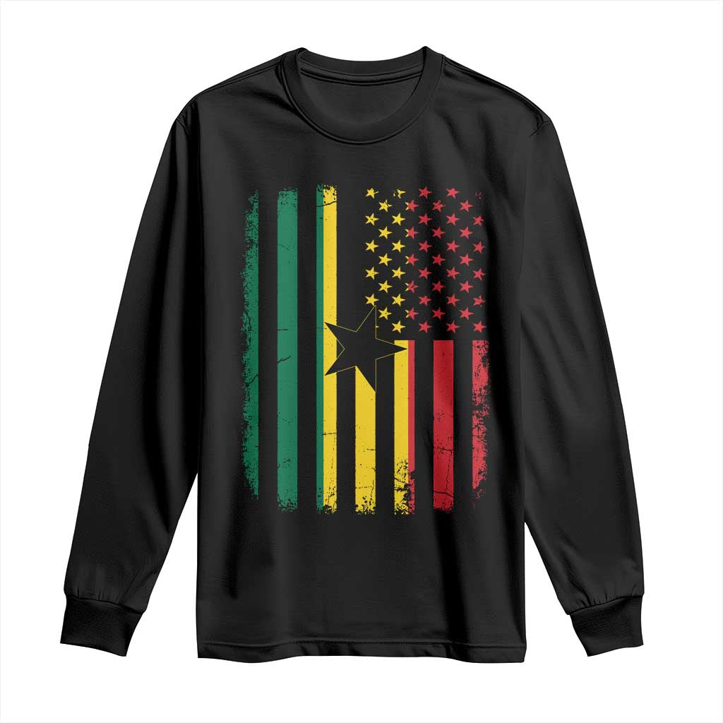Ghana American Flag Long Sleeve Shirt Vintage Ghanaian Pride Heritage Graphic for Ghanaian Americans TS10 Black Print Your Wear