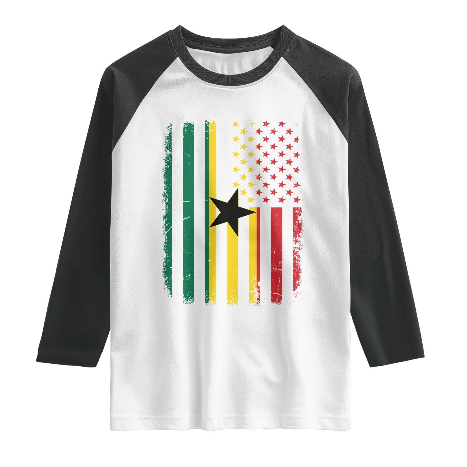 Ghana American Flag Raglan Shirt Vintage Ghanaian Pride Heritage Graphic for Ghanaian Americans TS10 White Black Print Your Wear