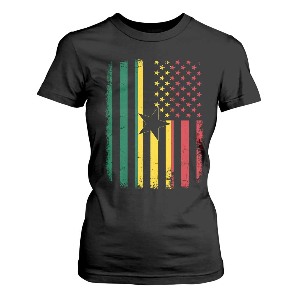 Ghana American Flag T Shirt For Women Vintage Ghanaian Pride Heritage Graphic for Ghanaian Americans
