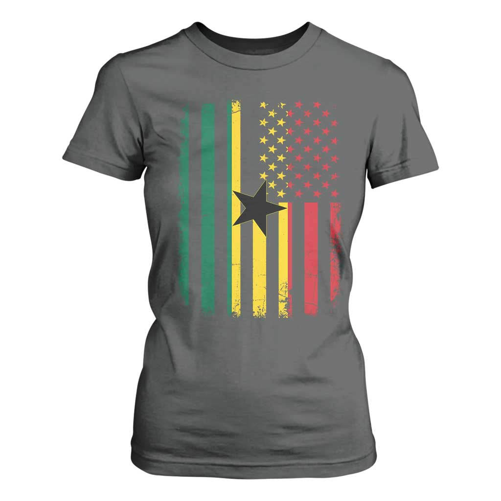 Ghana American Flag T Shirt For Women Vintage Ghanaian Pride Heritage Graphic for Ghanaian Americans