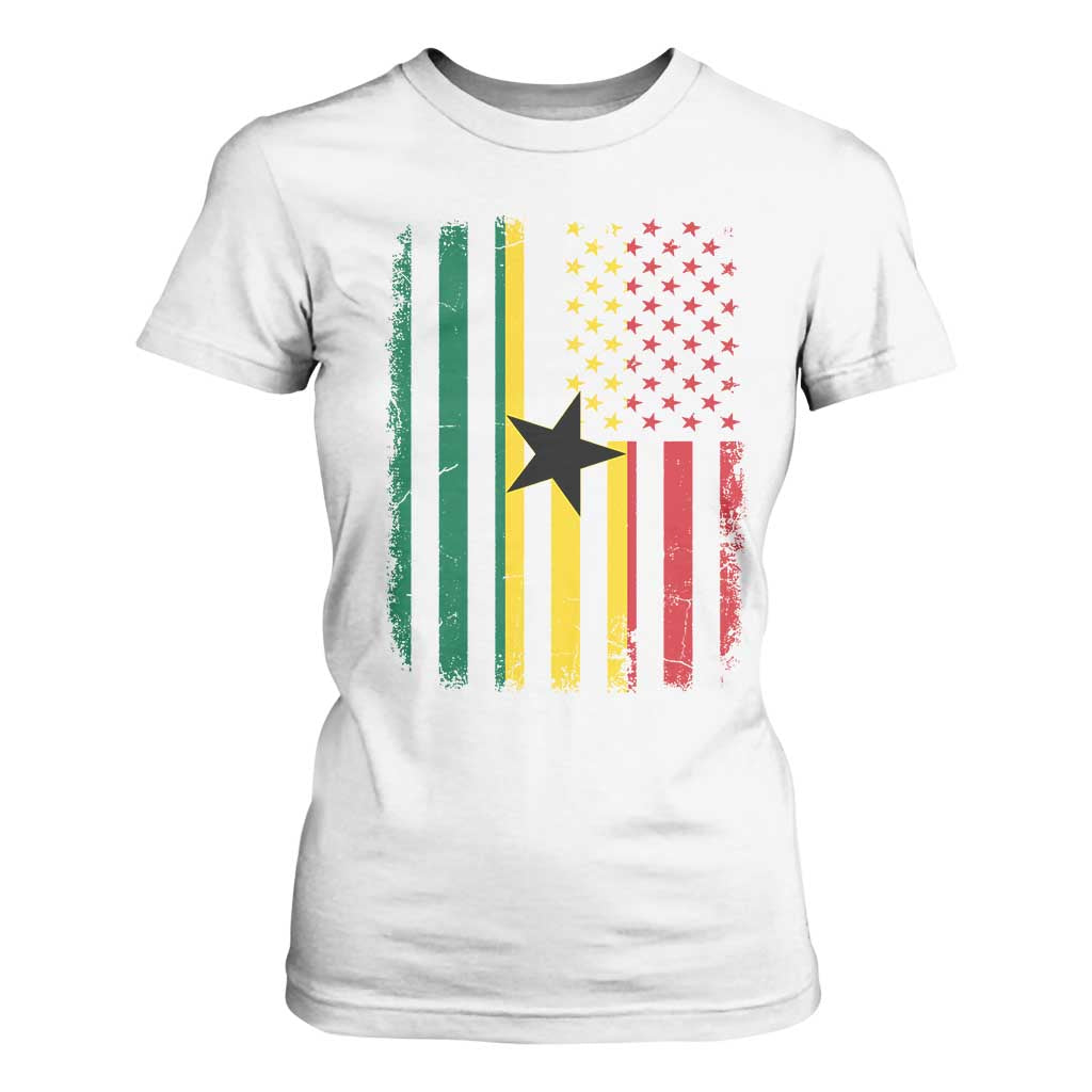 Ghana American Flag T Shirt For Women Vintage Ghanaian Pride Heritage Graphic for Ghanaian Americans