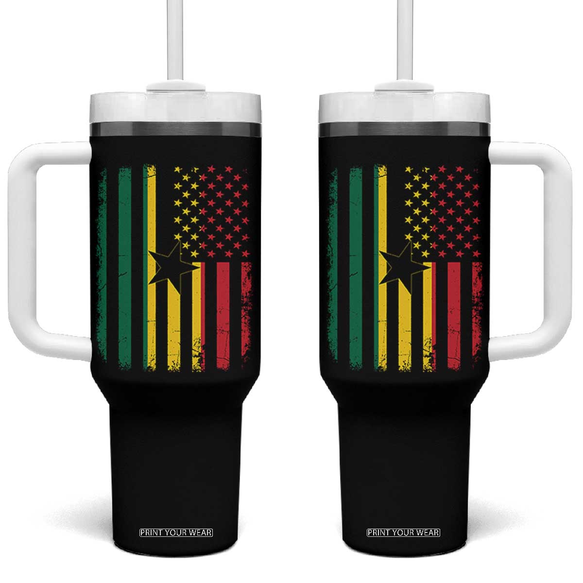 Ghana American Flag Tumbler With Handle Vintage Ghanaian Pride Heritage Graphic for Ghanaian Americans