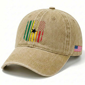 Ghana American Flag Washed Cotton Baseball Cap Vintage Ghanaian Pride Heritage Graphic for Ghanaian Americans